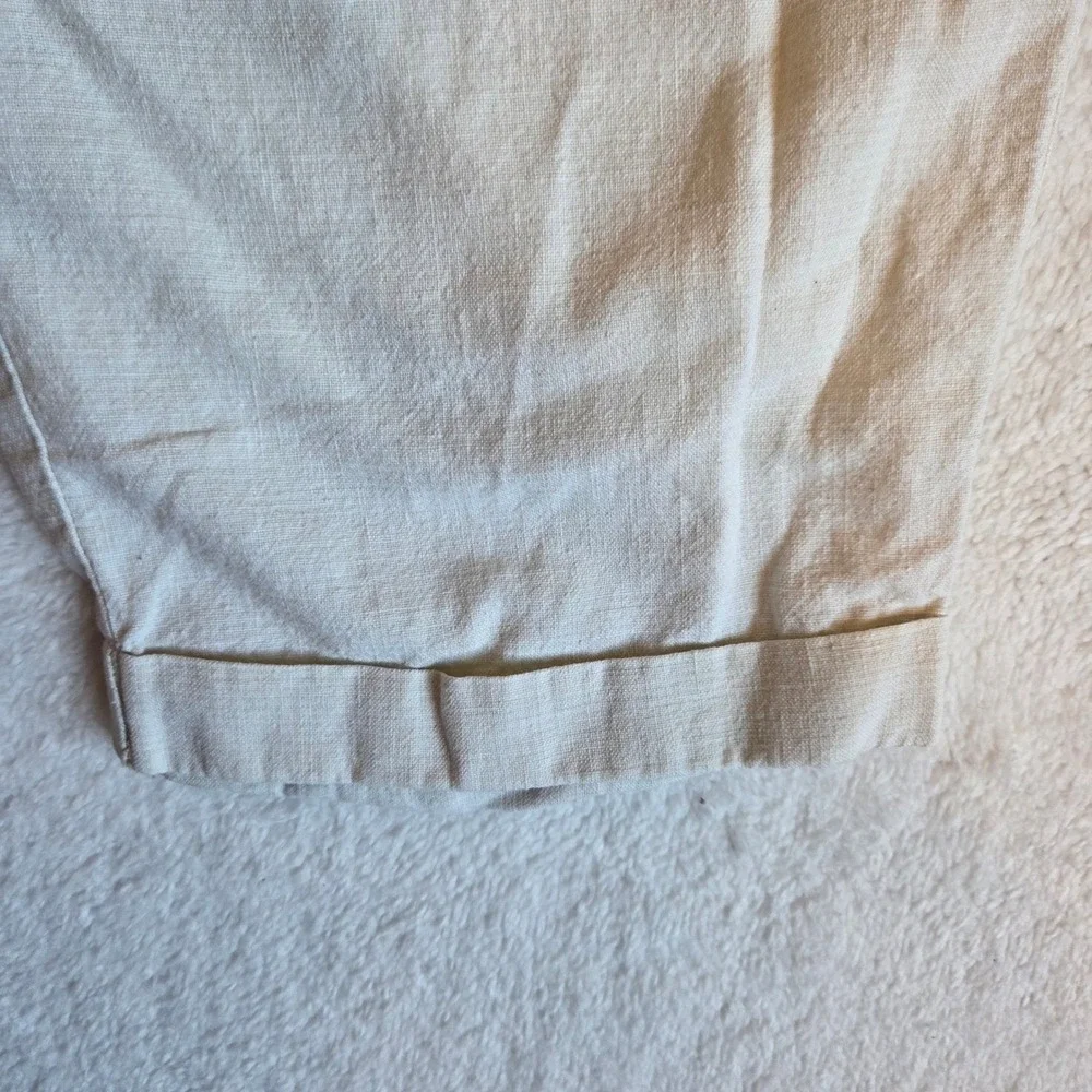Baxter Brand Natural Clothing Co Mens 34 Cream Linen Blend Pleated Cuffed Pants